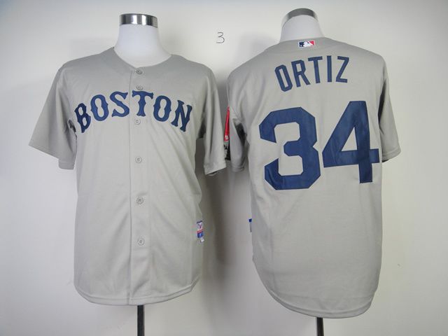 Men Boston Red Sox #34 Ortiz Grey MLB Jerseys->boston red sox->MLB Jersey